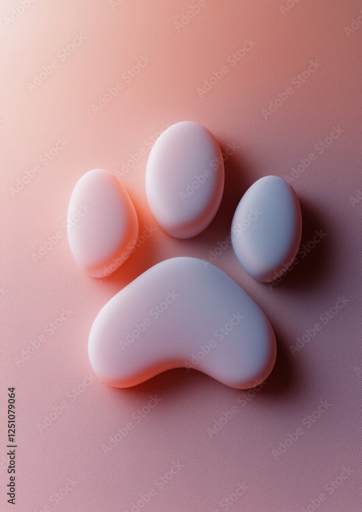 Poster four white spheres arranged in a triangular formation on a pink background. the spheres are of diffe