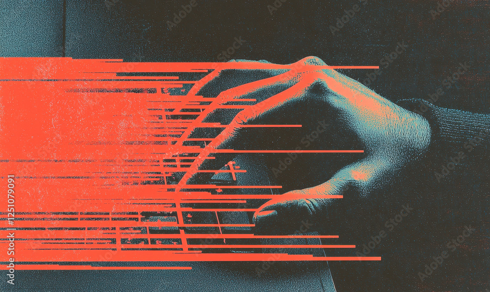 Fototapete Exploring the Intersection of Human Interaction and Technology: A Captivating Visual of Hands Typing Amidst a Dynamic Abstract Background Depicting Innovation and Digital Creativity.