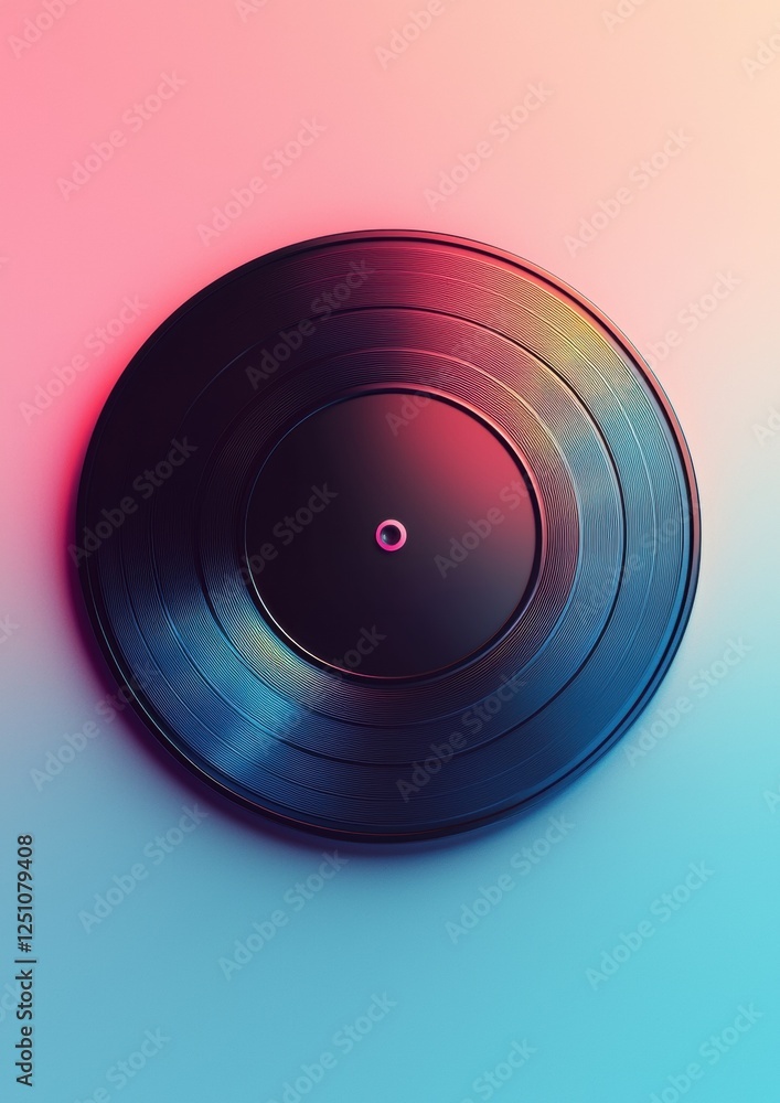 Poster digital illustration of a vinyl record. the record is circular in shape and has a black surface with