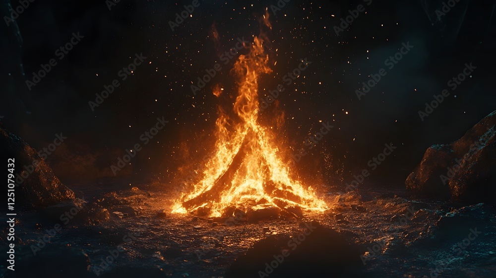 Aufkleber captivating image of a roaring bonfire surrounded by a dramatic mountainous desert landscape with a 