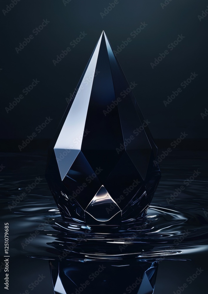 Poster 3d rendering of a diamond-shaped object floating on the surface of water. the diamond is made up of 