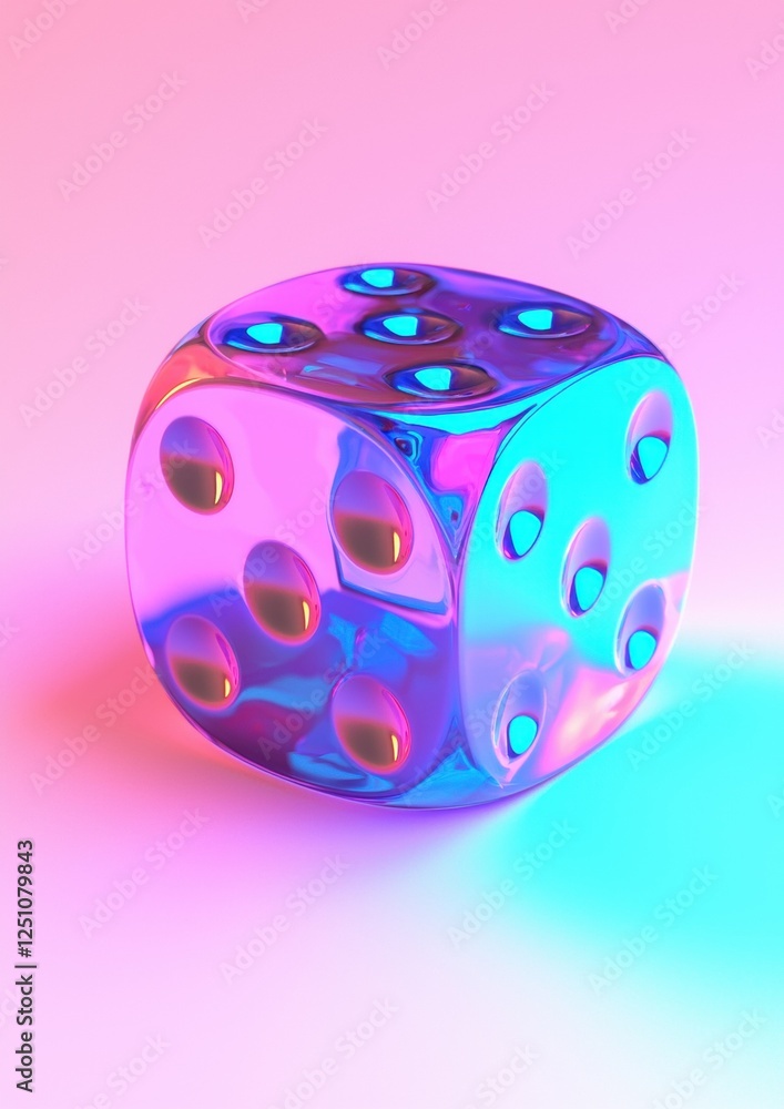 Poster 3d rendering of a dice. the dice is spherical in shape and has multiple holes on its surface.