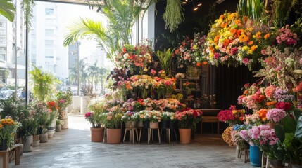 Fototapeta premium A flower shop with a variety of colorful flowers and plants.