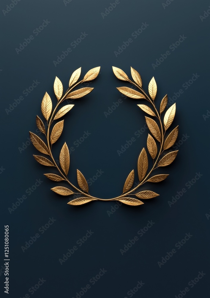 Poster digital illustration of a wreath made of gold leaves. the wreath is in the shape of a circle and is 