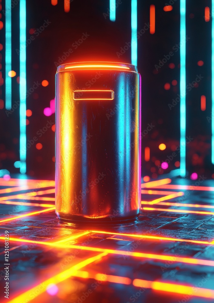 Poster 3d rendering of a cylindrical object with a metallic body and a handle on top. the object appears to