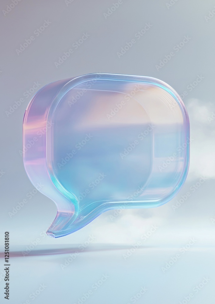 Poster 3d rendering of a speech bubble. the speech bubble is made up of a transparent material, with a grad