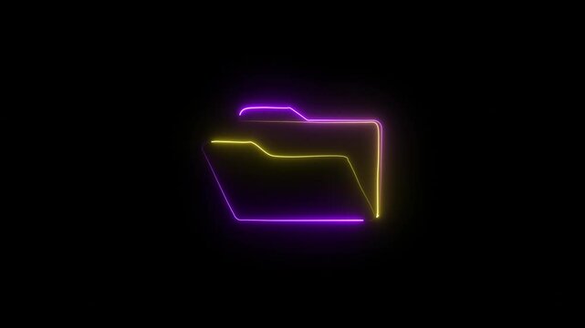 neon Folder icon on black background Computer network file folder organization structure flowchart. 4K Video motion graphic animation
