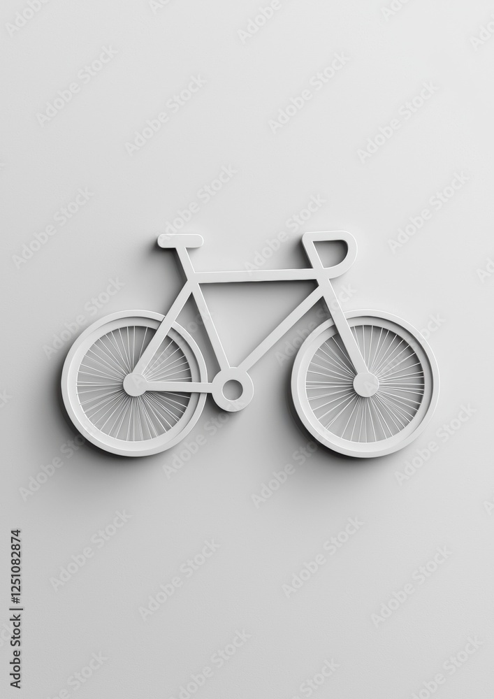 Poster 3d rendering of a white bicycle icon on a plain white background. the bicycle is in the shape of a t