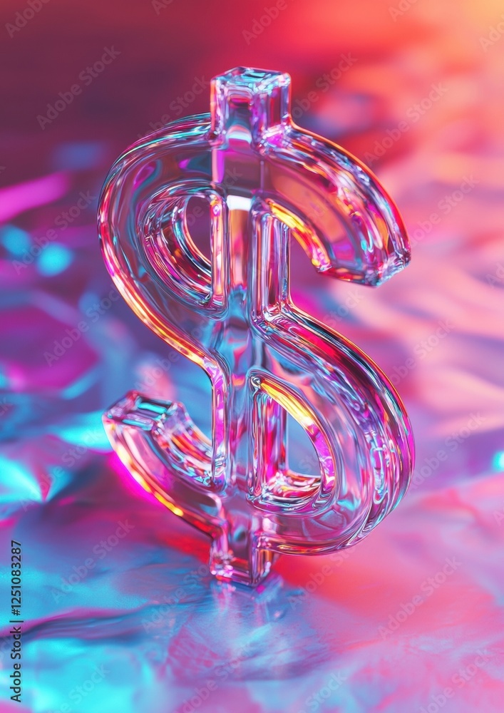 Poster 3d rendering of a dollar sign. the dollar sign is made up of multiple layers of transparent glass, c