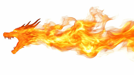 Fiery dragon head emanating flames on a white background. Suitable for fantasy themes, book covers, and digital art projects