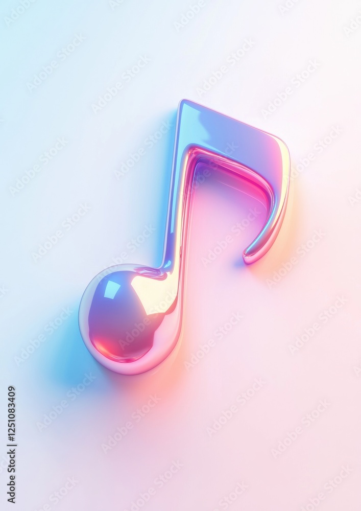 Poster 3d rendering of a musical note. the note is in the shape of a treble clef and is made up of a shiny,