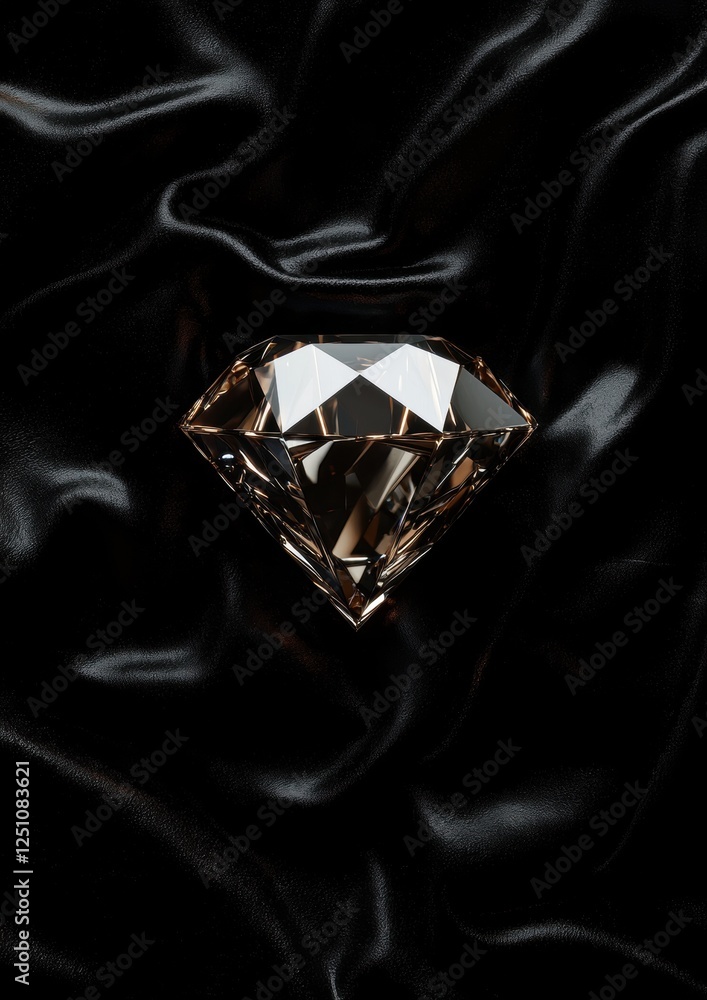 Poster close-up of a diamond on a black satin background. the diamond is in the center of the image, with i