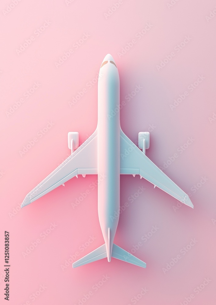 Poster 3d rendering of an airplane on a pink background. the airplane is in the center of the image, with i