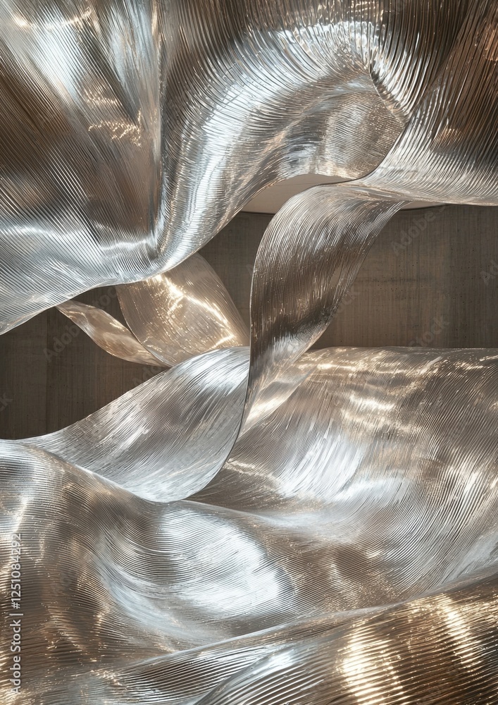 Poster close-up of a metallic fabric with a textured surface. the fabric appears to be made of a shiny, met
