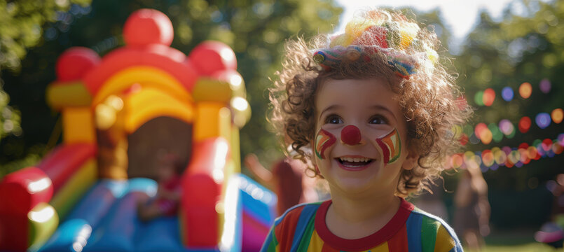 Joyful Children's Birthday Party with Clown Entertainment and Colorful Outdoor Activities