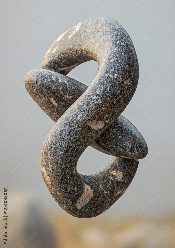 Poster close-up of a sculpture made of a twisted, twisted object. the object appears to be made of concrete