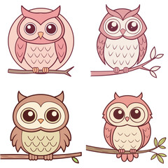 Owls on Branches Whimsical Illustrations in Various Styles
