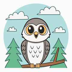 Cartoon Owl on Branch Cute and Playful Animal Illustration