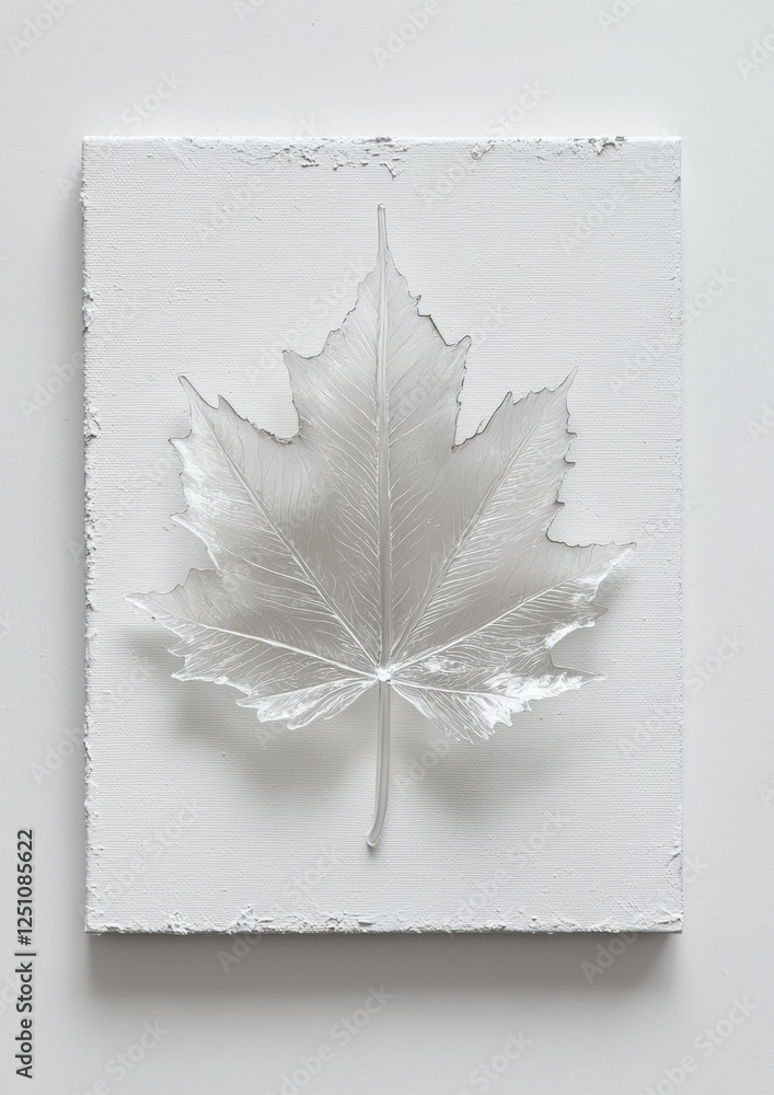 Poster square-shaped piece of white paper with a single maple leaf on it. the leaf is drawn in a realistic 