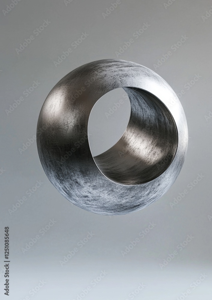 Poster 3d rendering of a spherical object. the object appears to be made of metal or a similar material, wi