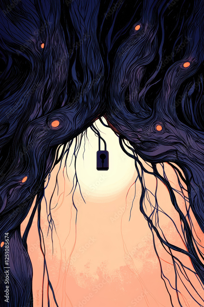 Aufkleber unlocking the mysteries of the mind: a journey through a magical forest pathway illuminated by soft 