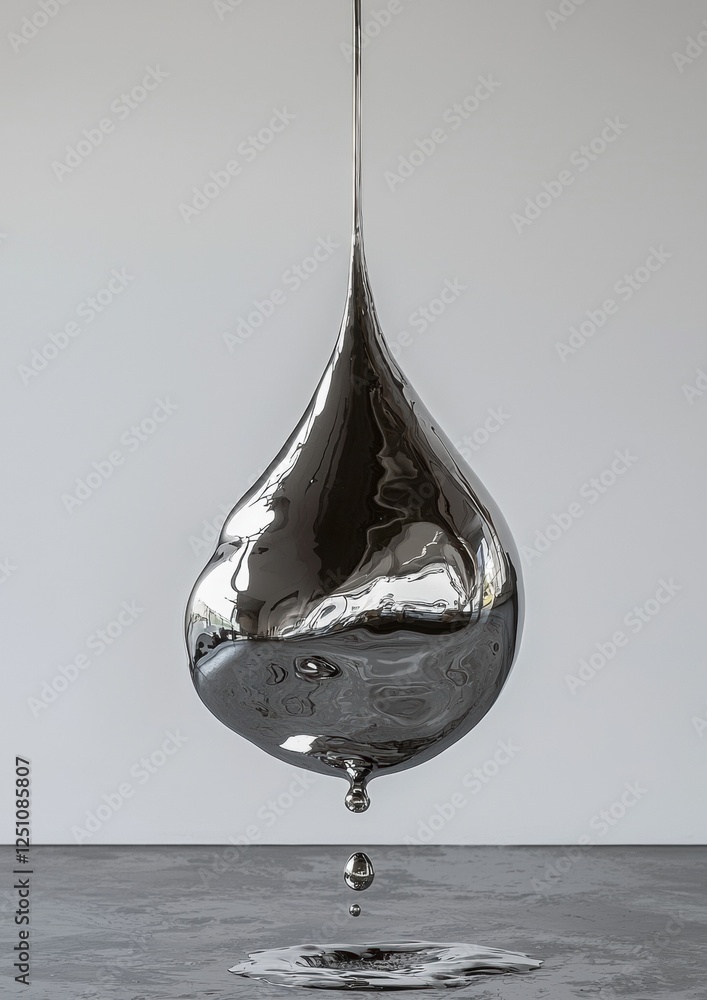 Poster black and white photograph of a drop of water. the drop is in the shape of a teardrop and is made of
