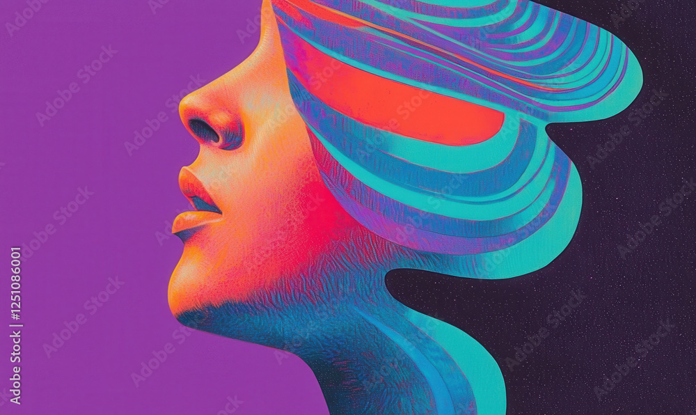Poster exploring the depths of states of mind: a vivid abstract portrait capturing emotion and imagination 