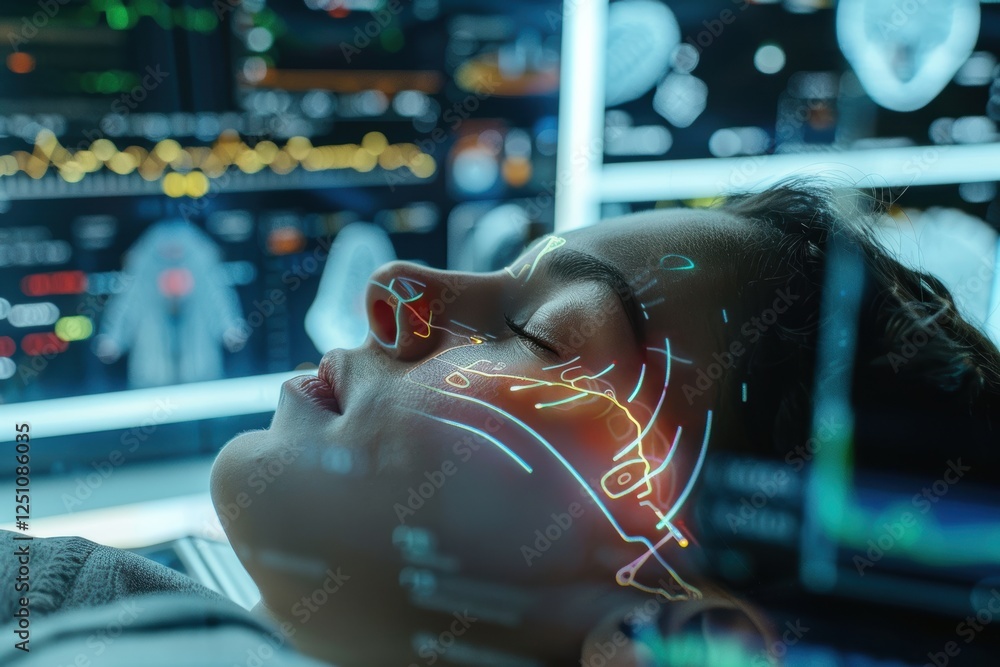 Poster futuristic neural sensor analyzing emotional responses with real-time feedback display