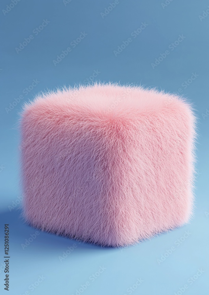 Poster 3d rendering of a square-shaped object made of fluffy pink fur. the fur appears to be soft and fluff