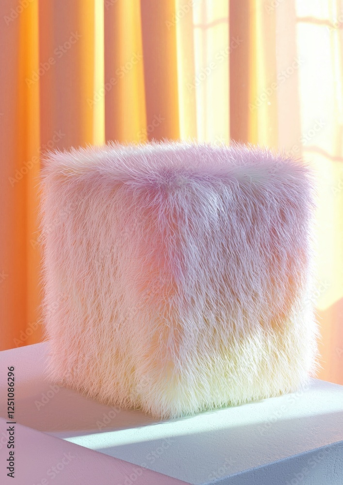 Aufkleber close-up of a square-shaped object on a white surface. the object appears to be made of fluffy, furr