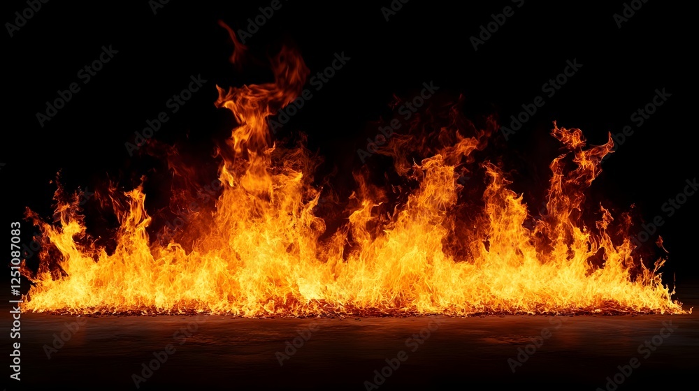 Aufkleber Dramatic and Powerful Flames of Intense Fiery Blaze Burning in Destructive Inferno  Abstract Texture Background of Scorching Heat and Combustion