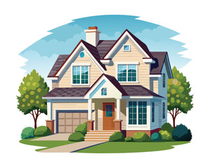 Duplex House Vector Illustration - Modern Real Estate Design