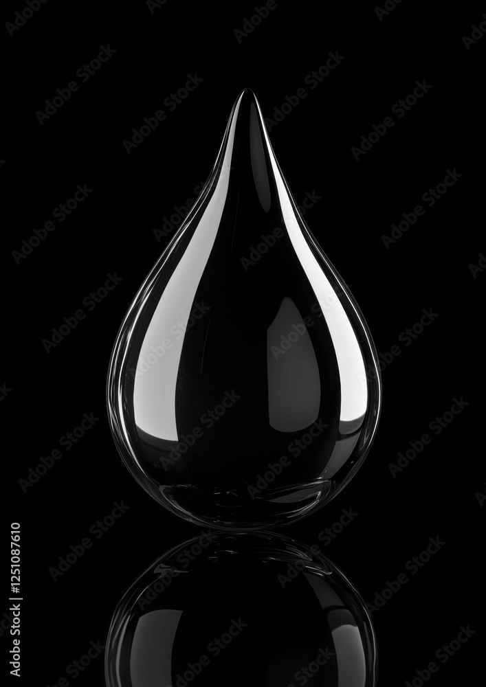 Poster black and white photograph of a single drop of water. the drop is made of transparent glass and is i