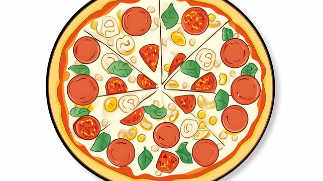 Pepperoni pizza with mushrooms and tomatoes isolated against a blank background. Food photography for restaurant or cook book