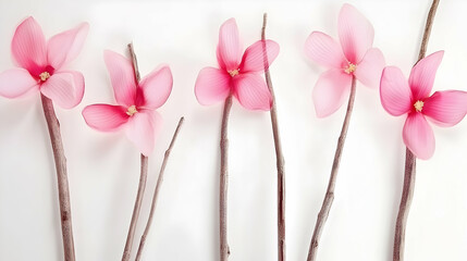 Fototapeta premium Pink cyclamen flowers arranged on white background. Could be used for blogs or websites focusing on nature and floral arrangements