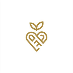 Golden Heart With Leaves Logo Icon