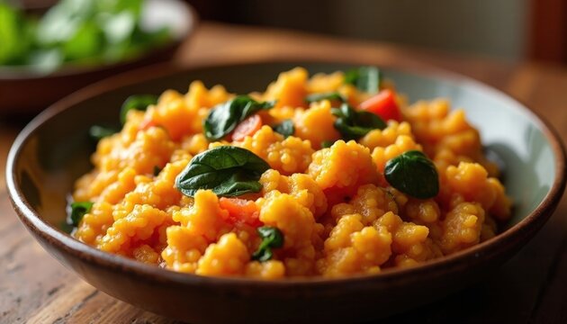 Vibrant Nigerian Yam Porridge with Spinach and Basil