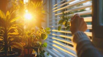A person is reaching for a plant through a window. Generative AI