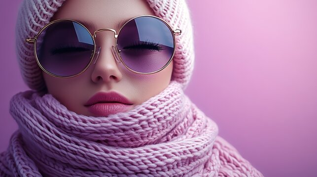 White scarf, scrunchy, mascara, sunglasses, gold rings, and two barrettes on a pastel violet background.