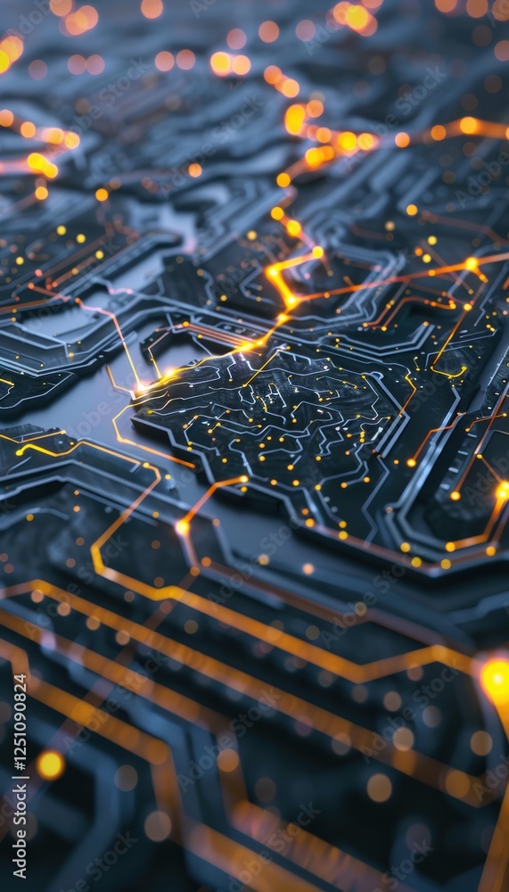 Poster futuristic digital brain with ai circuits and glowing pathways for technology design