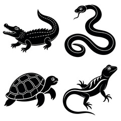 Alligator, Snake, Turtle, and Lizard Diverse Reptile Silhouettes