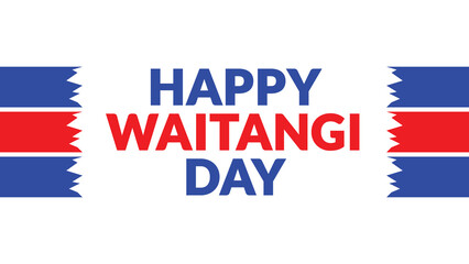 Happy Waitangi Day text with side lines on a White background. Which is observed every year in February to celebrate and wish Happy Waitangi Day.