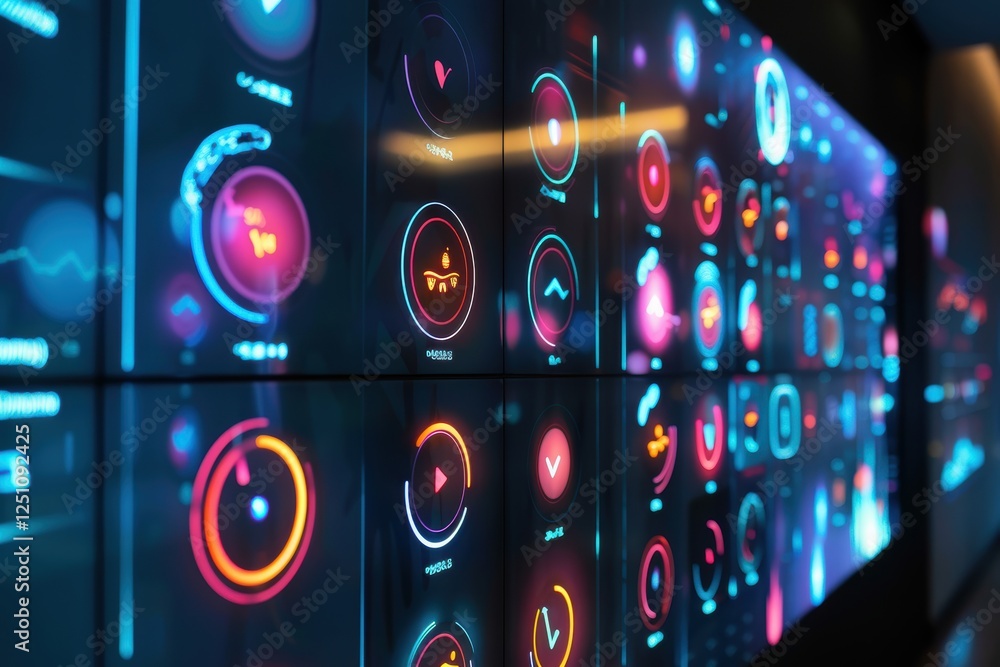 Poster futuristic interface with real-time emotional feedback and glowing mood patterns