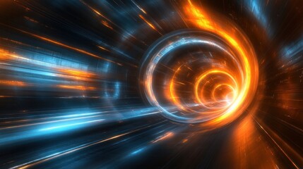 Obraz premium Abstract swirling light tunnel of vibrant orange and blue