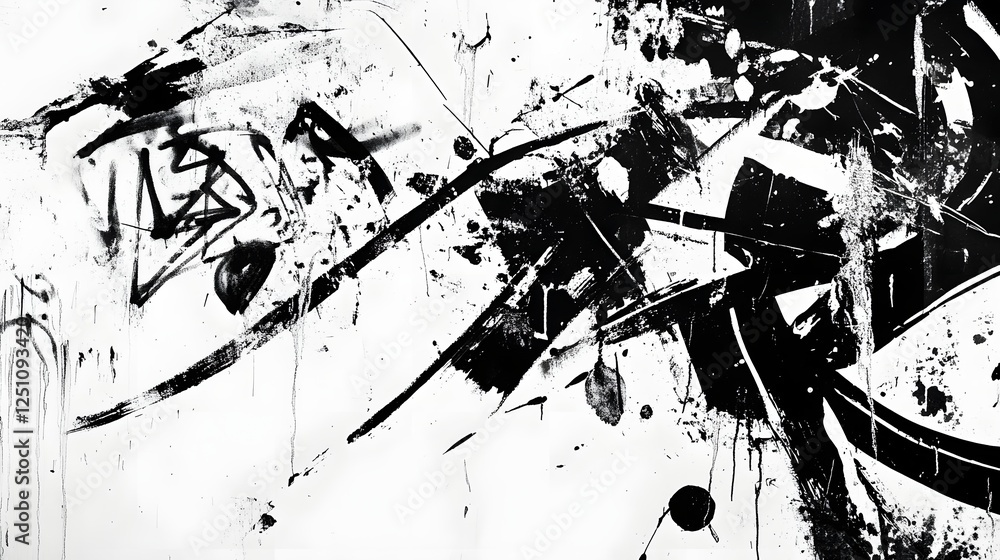 Poster dramatic monochrome abstract paint splatter texture background with fluid chaotic motion