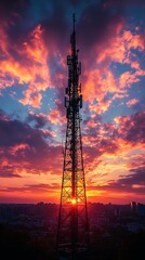 Sunset city skyline telecommunication tower high resolution hd picture