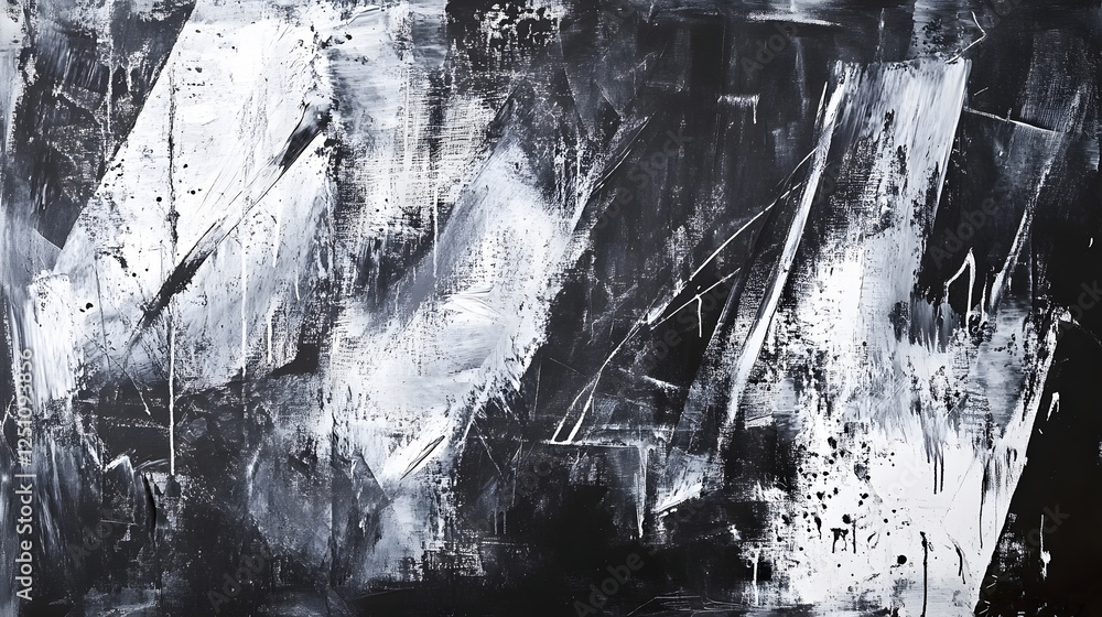 Poster dramatic monochrome abstract painting with expressive brushstrokes and textural elements