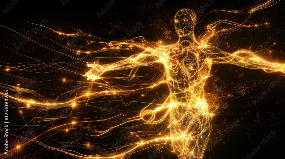 Poster hybrid ai human model with glowing neural pathways and holographic projections for advanced computin