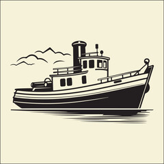 Obraz premium Tug Boat Silhouette, Nautical, Ship Icon