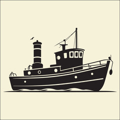 Fototapeta premium Tug Boat Silhouette, Nautical, Ship Icon